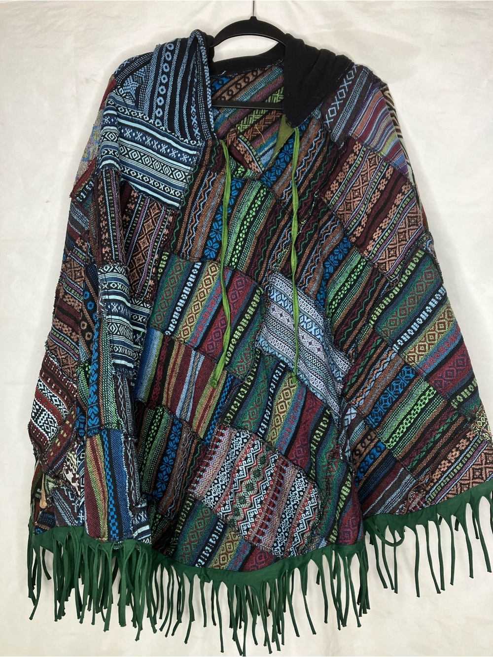 Patchwork Aztec hooded epic festival poncho